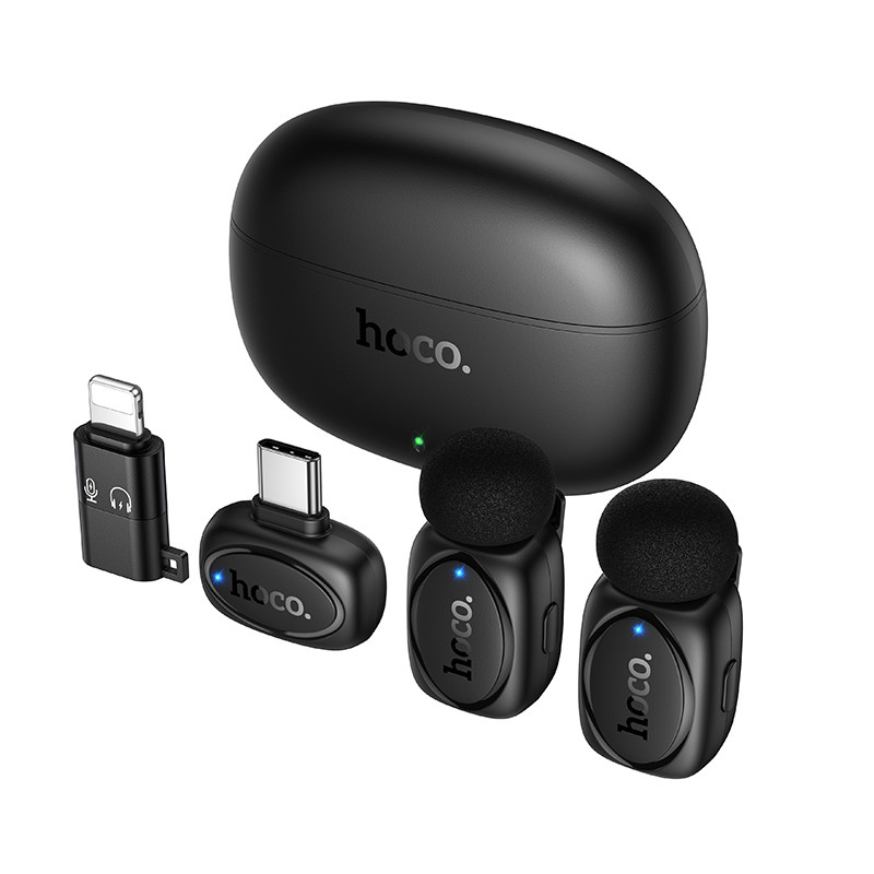 Бездротова мікрофонна система HOCO L19 Graceful dual-mic (iP/Type-C) Black (6942007655477)
