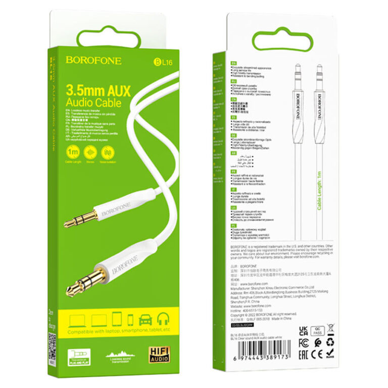 Аудіокабель BOROFONE BL16 Clear sound AUX audio cable White (6974443389173)