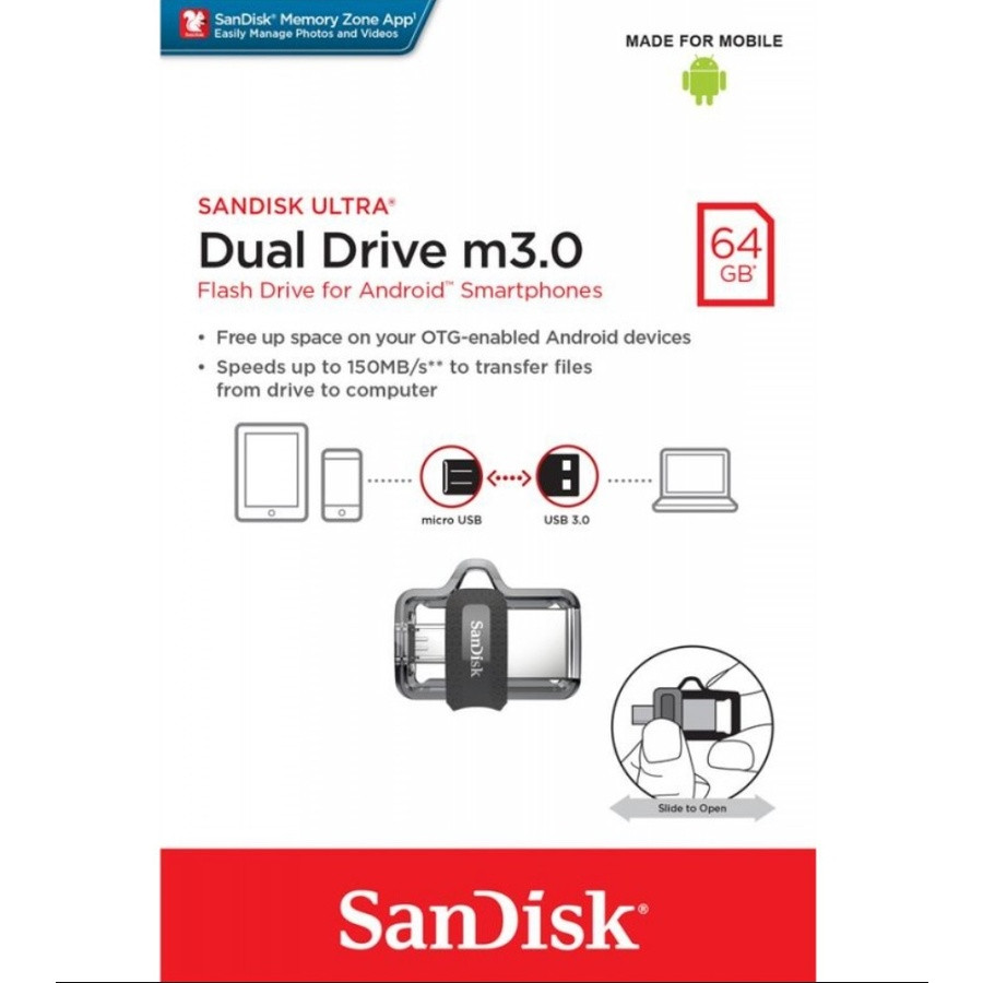 Флеш-накопичувач SanDisk USB 3.0 Ultra Dual OTG 64Gb (150 Mb/s) (SDDD3-064G-G46)