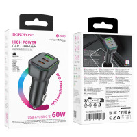 Автомобільний Зарядний Пристрій Borofone BZ28C 1USB/2USB-C QC/PD Total 60W Чорний