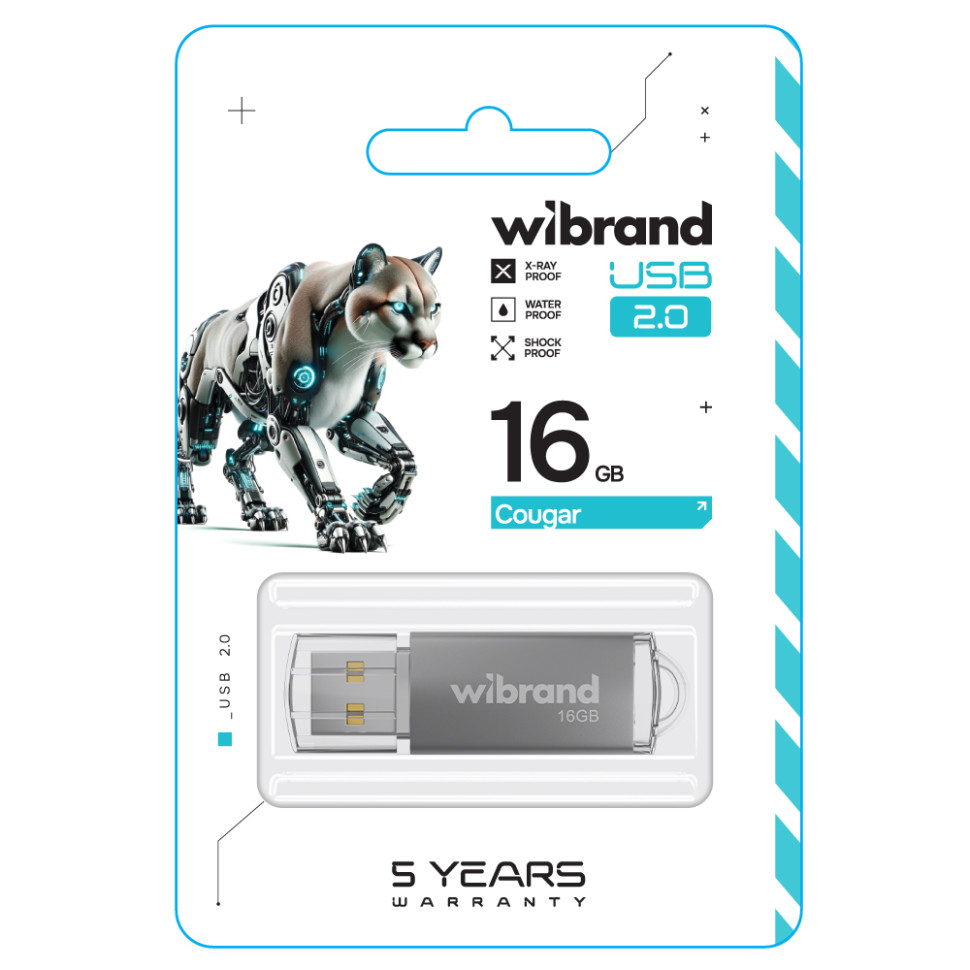 Флеш-накопичувач Wibrand USB 2.0 Cougar 16Gb Silver (WI2.0/CU16P1S)