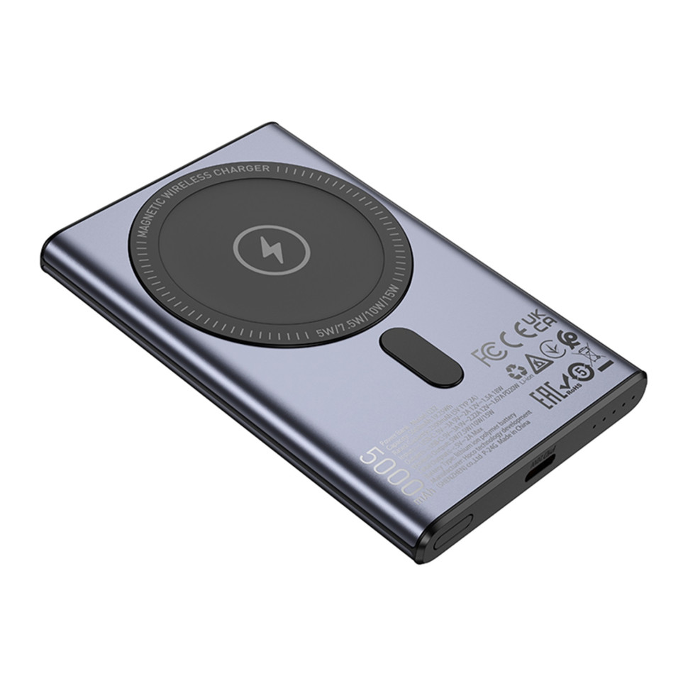 Універсальна Мобільна Батарея Power Bank Hoco Q32 Bird PD20W wireless magnetic 5000mAh Металевий сірий