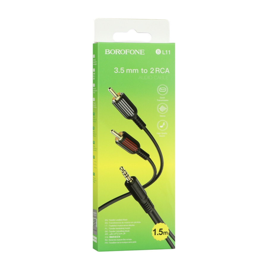 Кабель Аудiо Borofone BL11 3.5mm to double RCA 1,5M Чорний