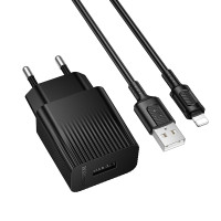 Мережевий зарядний пристрій з кабелем BOROFONE BAS71A Source single-port charger set(iP) Black (6941991122576)
