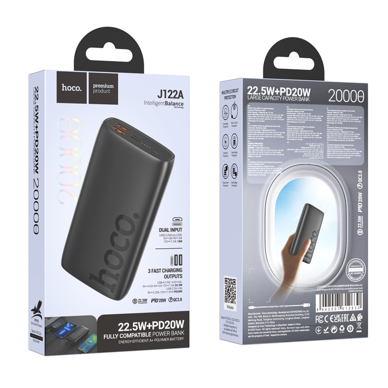 Універсальна Мобільна Батарея Power Bank Hoco J122A Respect 22.5W+PD20W 20000 mAh Чорний