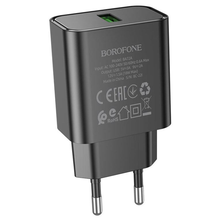 Мережевий зарядний пристрій BOROFONE BA72A Spring single port QC3.0 charger Black (6974443388541) Мережевий зарядний пристрій BOROFONE BA72A Spring single port QC3.0 charger Black (6974443388541)