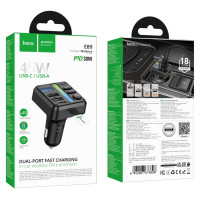 FM-трансмітер Hoco E89 USB-C PD30W+USB 15W/TF/BT5.4 Total 45W Чорний