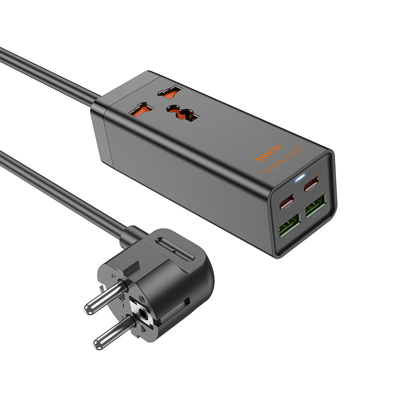 Мережевий подовжувач HOCO AC10A Barry PD65W GaN (2C2A with 1 socket) desktop charger Black (6942007601672)