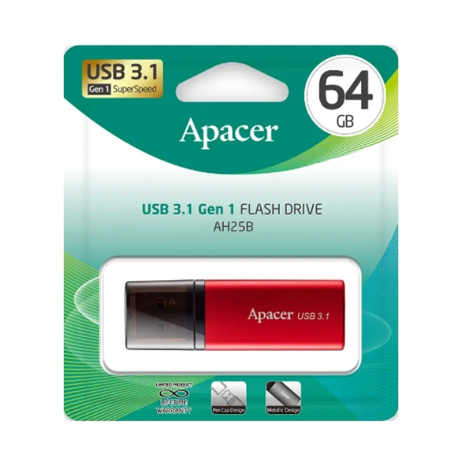 Флеш-накопичувач Apacer USB 3.2 Gen 1 AH25B 64Gb Red (AP64GAH25BR-1) Флеш-накопичувач Apacer USB 3.2 Gen 1 AH25B 64Gb Red (AP64GAH25BR-1)