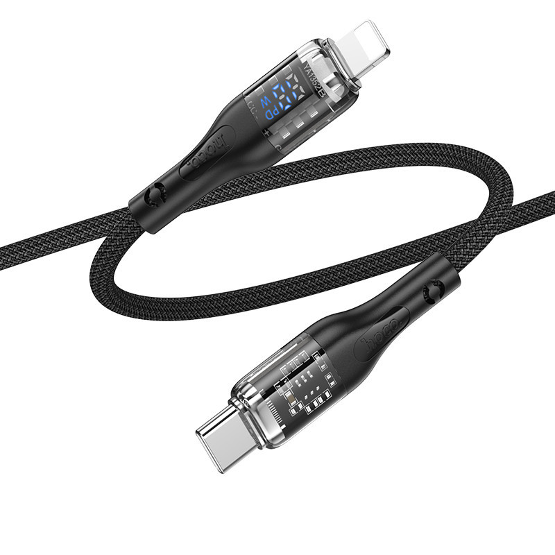 Кабель USB Hoco U115 Transparent PD20W With Display Type-C to Lightning 1.2m Чорний