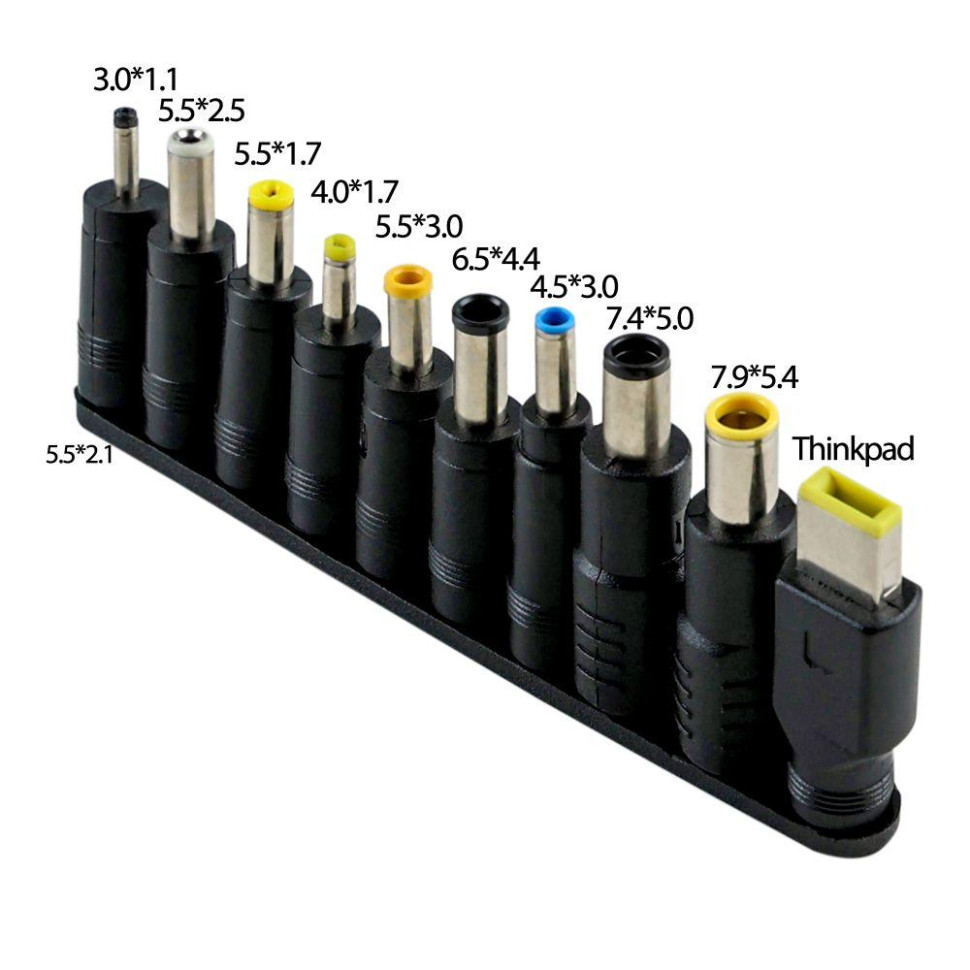 Кабель Type-C to DC PD100W 5.5х2.1 мм+10 Перехідників 1.8m Чорний