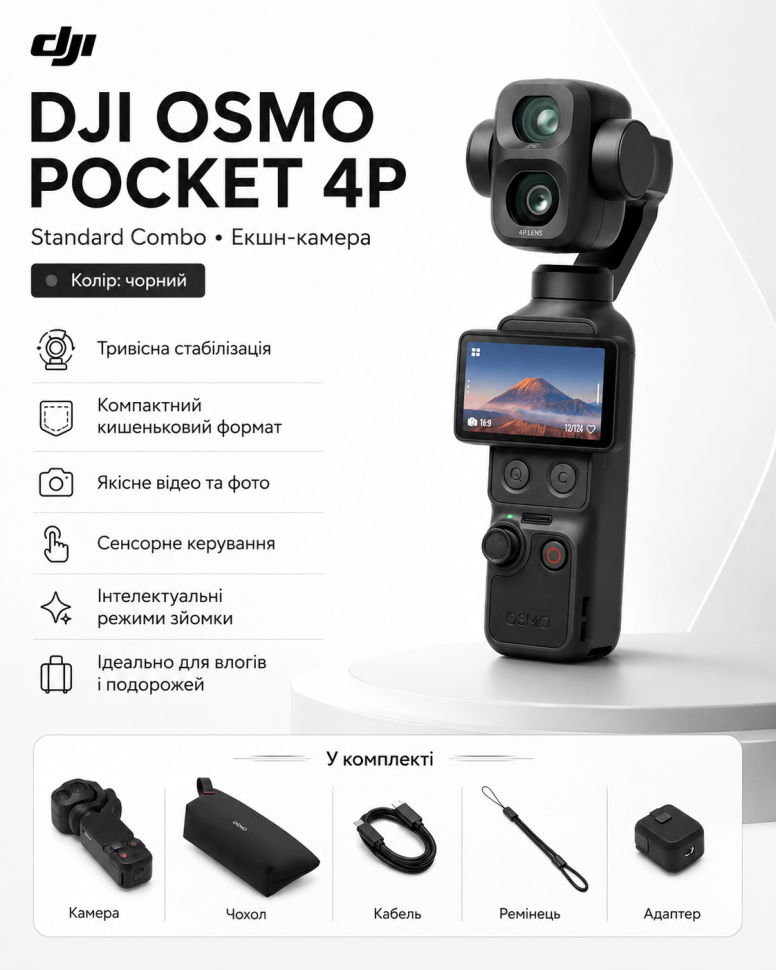 Екшн-камера DJI Osmo Pocket 4P Standard Combo (колір чорний)