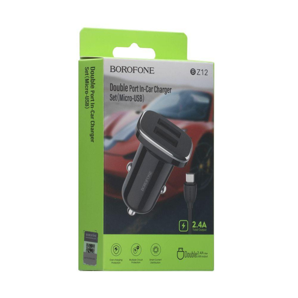 Автомобильное Зарядное Устройство Borofone BZ12 2.4A Micro 2 USB Цвет Белое