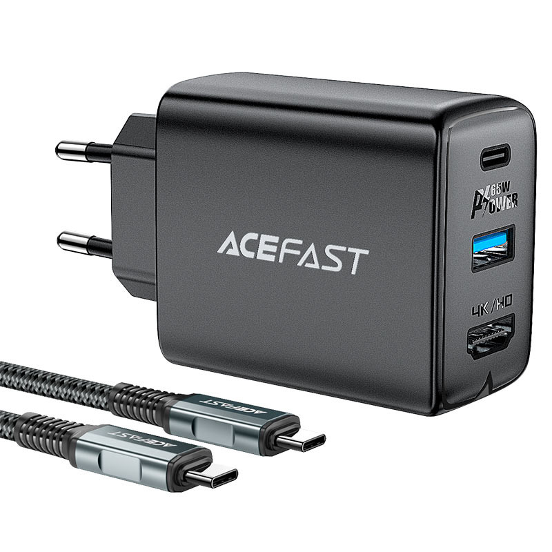 Мережевий зарядний пристрій ACEFAST A17 65W GaN multi-function HUB charger set Black (6974316281085)