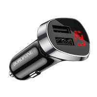 Автомобільний зарядний пристрій BOROFONE BZ15 Auspicious dual port digital display car charger (6931474737649)