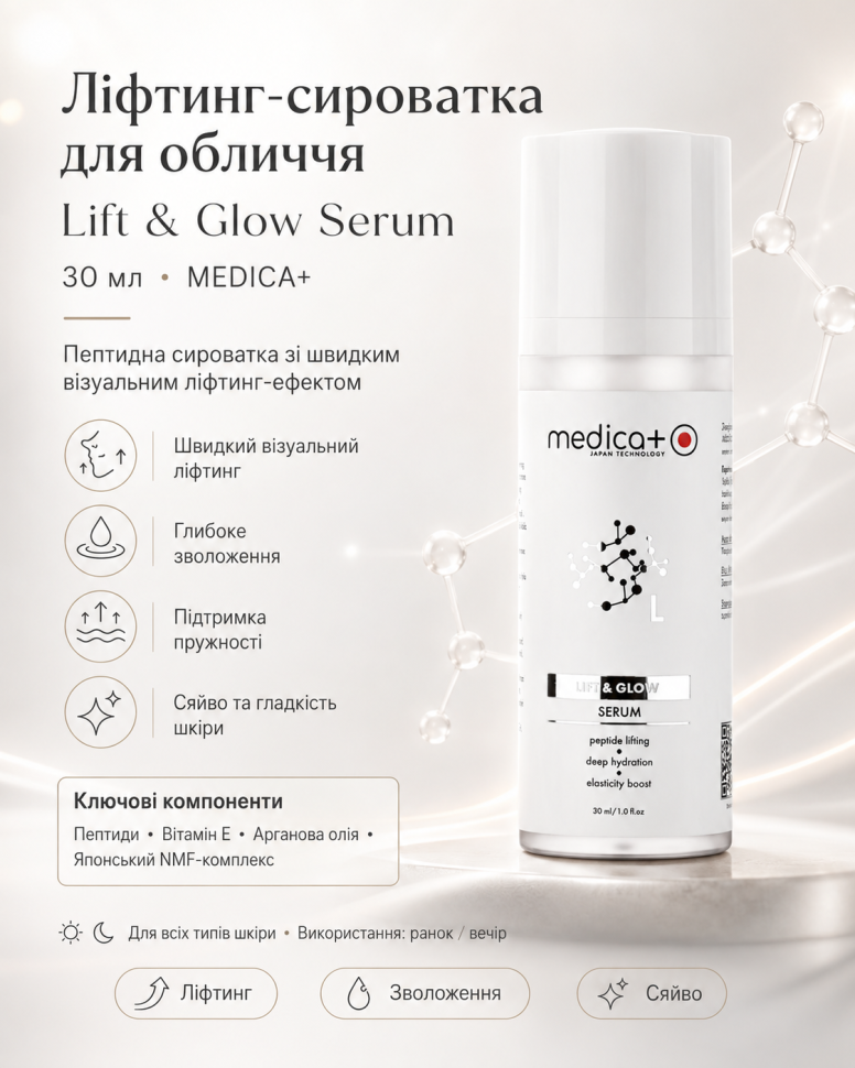 Ліфтинг-сироватка для обличчя Lift & Glow Serum (30 мл) (MEDICA+)