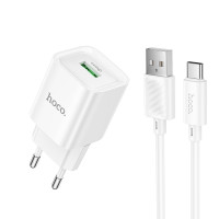 Мережевий зарядний пристрій з кабелем HOCO C145A 18W Charm single port QC3.0 charger set(Type-C) White (6942007630238)