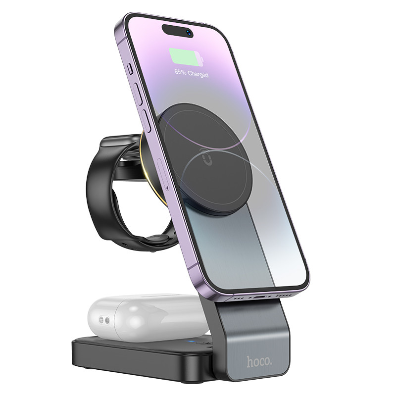 Бездротовий зарядний пристрій HOCO CQ3 Motorcycle folding 3-in-1 magnetic wireless fast charger Black (6942007602334) Бездротовий зарядний пристрій HOCO CQ3 Motorcycle folding 3-in-1 magnetic wireless fast charger Black (6942007602334)
