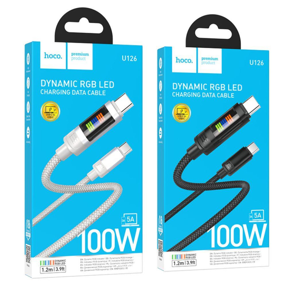 Кабель USB Hoco U126 100W Type-C to Type-C 1.2m Цвет Серый
