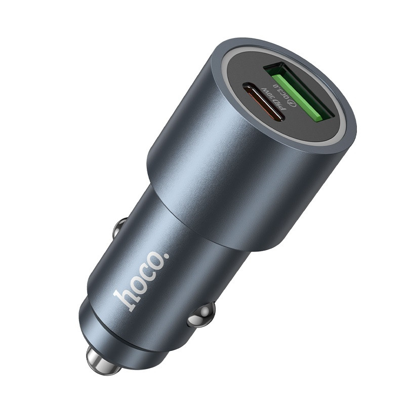 Автомобільний зарядний пристрій HOCO Z60 Bloom 48W dual-port PD30W+QC3.0 multi-protocol car charger Metal Gray (6942007642095)