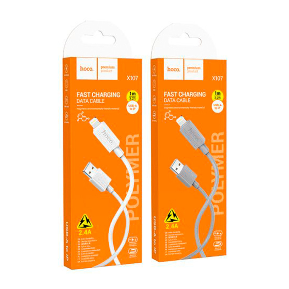 Кабель USB Hoco X107 Lightning 2.4A Бiлий