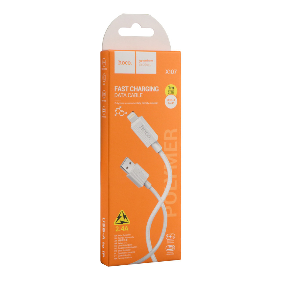 Кабель USB Hoco X107 Lightning 2.4A Бiлий