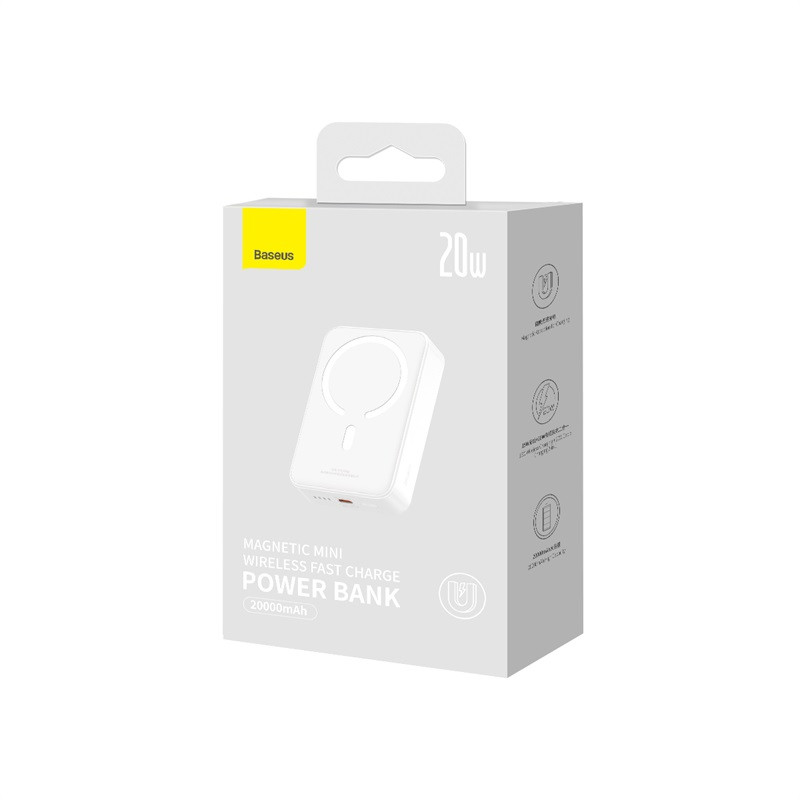 Зовнішній акумулятор Baseus Magnetic Mini Wireless Fast Charge Power Bank 20000mAh 20W White (PPCX150002) Зовнішній акумулятор Baseus Magnetic Mini Wireless Fast Charge Power Bank 20000mAh 20W White (PPCX150002)
