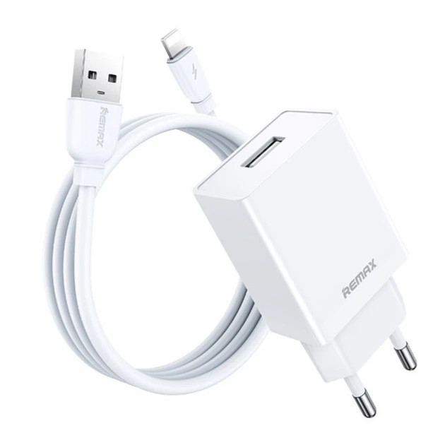 Мережевий зарядний пристрій з кабелем REMAX Kiddy Series 2.4A RP-Charger Set with Cable U95 IPH (6954851218180)