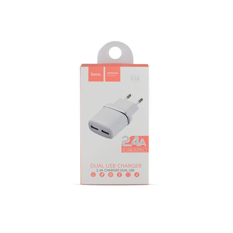 Мережевий зарядний пристрій HOCO C12 Smart dual USB charger 12W White (6957531047759)