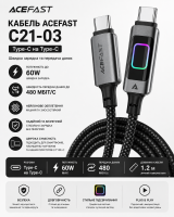 Кабель ACEFAST C21-03, Type-C to Type-C, 60W, 1.2m, Nylon, Aluminum Alloy connectors, Black (6974316284666)