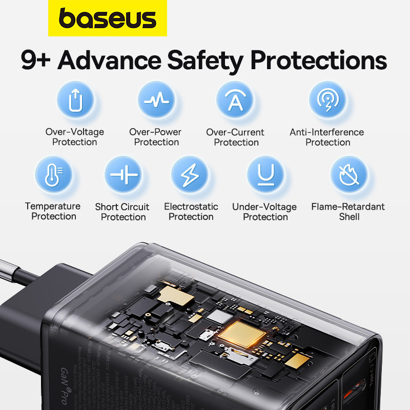 Мережевий зарядний пристрій Baseus GaN6 Pro Fast Charger 2C+2U 65W  EU Cluster Black((With:Mini White Cable Type-C to Type-C 100W(20V/5A) 1m Black） (P10162701113-00)
