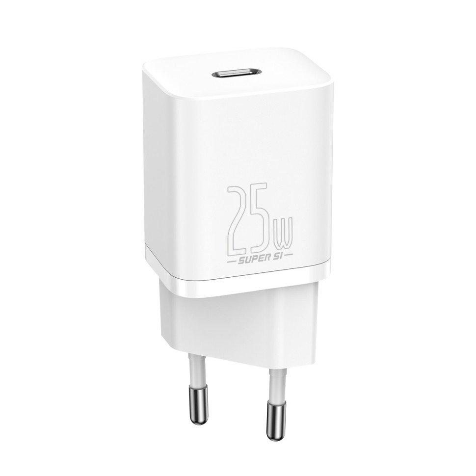 Мережевий зарядний пристрій Baseus Super Si Quick Charger 1C 25W EU Sets White（With Mini White Cable Type-C to Type-C 3A 1m White） (TZCCSUP-L02)