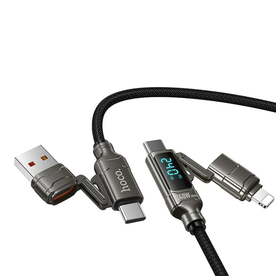 Кабель USB Hoco U152 PD3.1 240W 4-in-1 USB/C to iP/C Led Display 1.2m Чорний