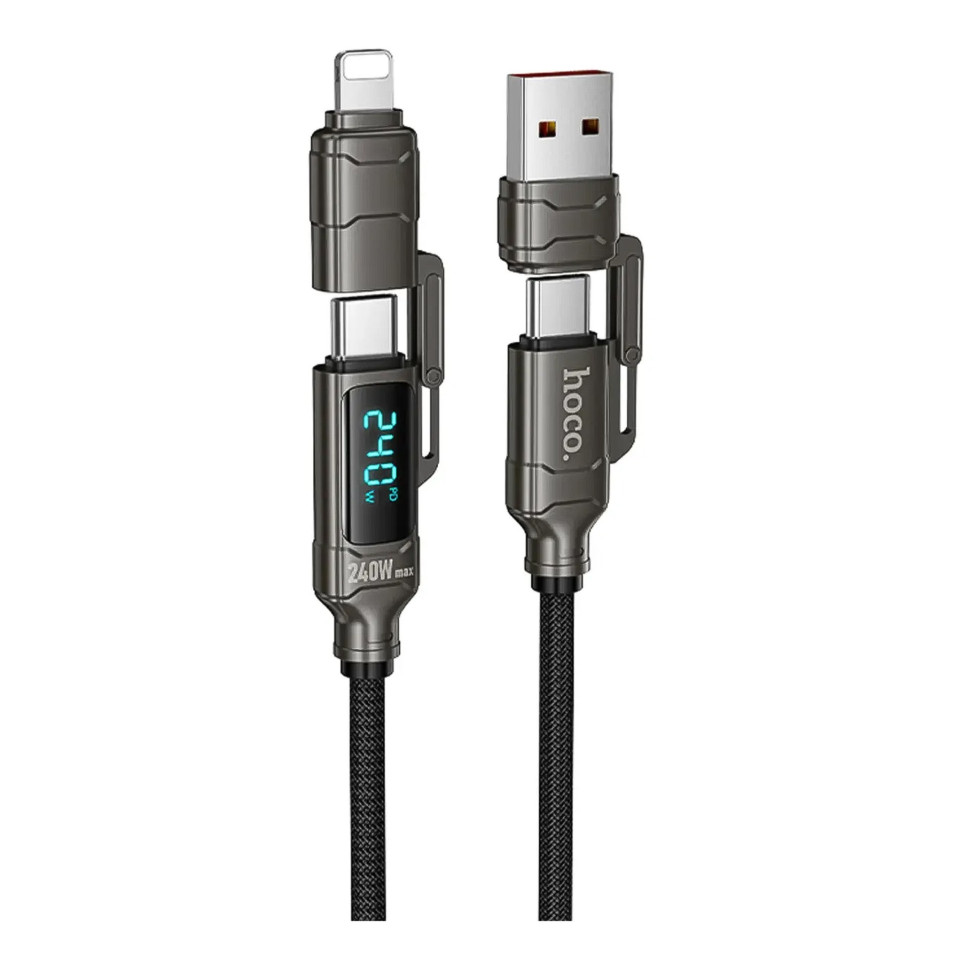 Кабель USB Hoco U152 PD3.1 240W 4-in-1 USB/C to iP/C Led Display 1.2m Чорний