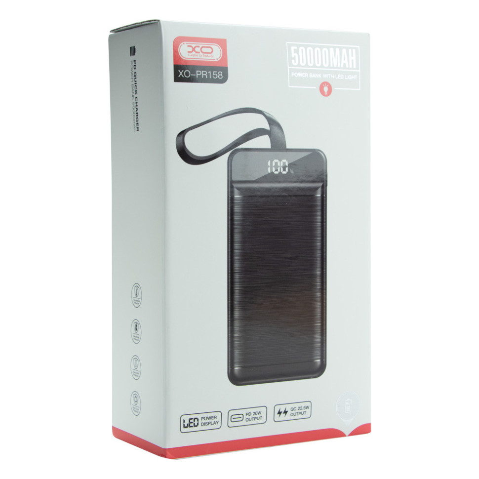 Універсальна Мобільна Батарея Power Bank XO PR158 QC22.5W PD20W digital display, with light, 50000 mAh Чорний