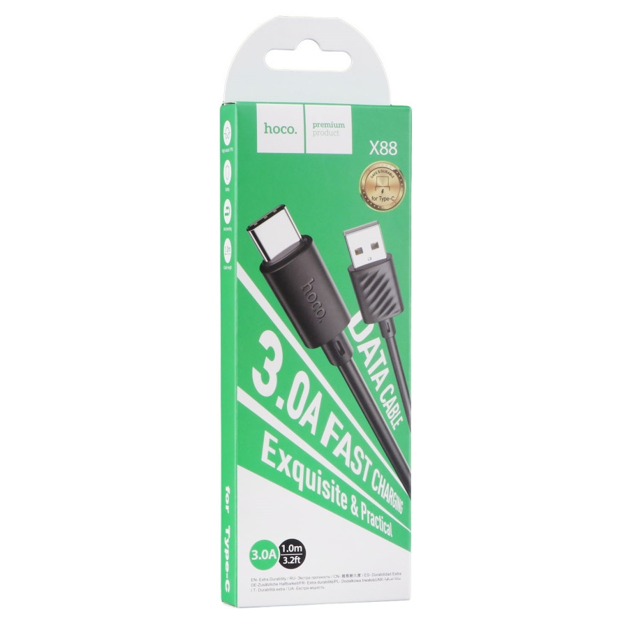 Кабель USB Hoco X88 Gratified Type C 3A М'ята упаковка Чорний