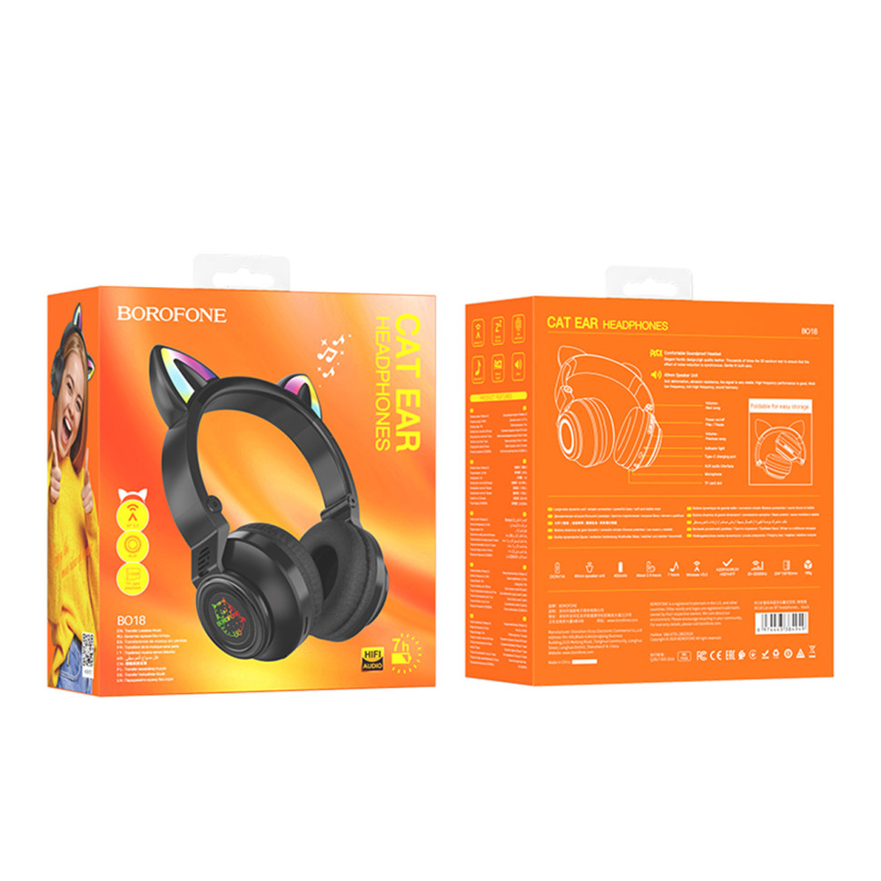Бездротова  Стерео Гарнітура Borofone BO18 Cat Ear Чорний