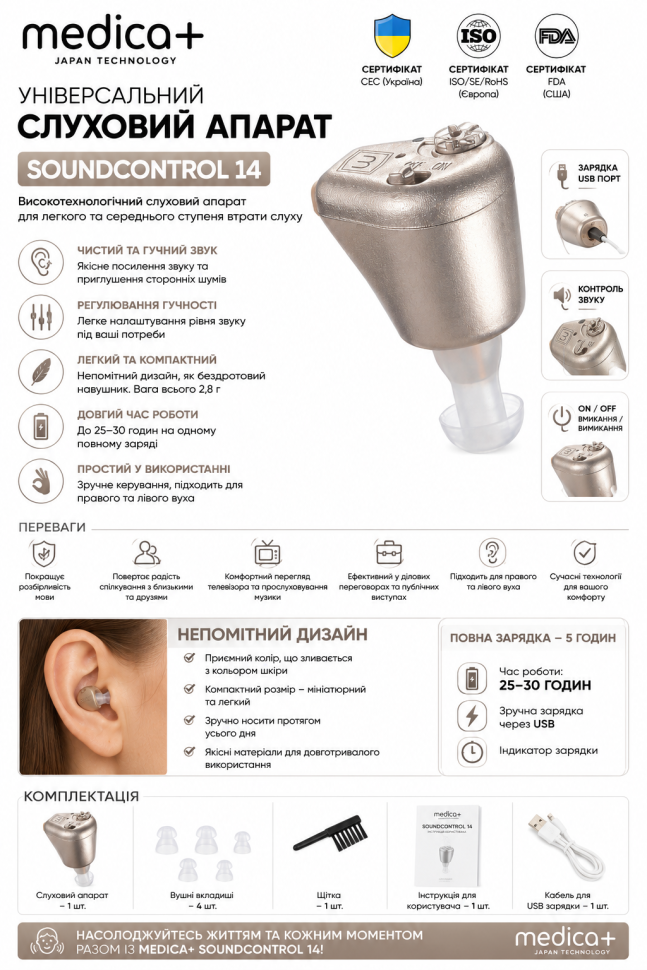 Універсальний слуховий апарат Medica+ Sound Control 14