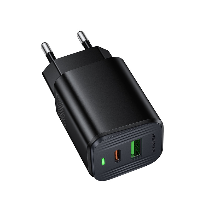 Зарядний пристрій Borofone BAS83A (два порти Type-C 20W та USB-A 18W) (колір чорний)