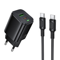 Мережевий зарядний пристрій BOROFONE BAS85A Star PD30W+QC3.0 charger set (C to C) (EU) Black (6941991126857)