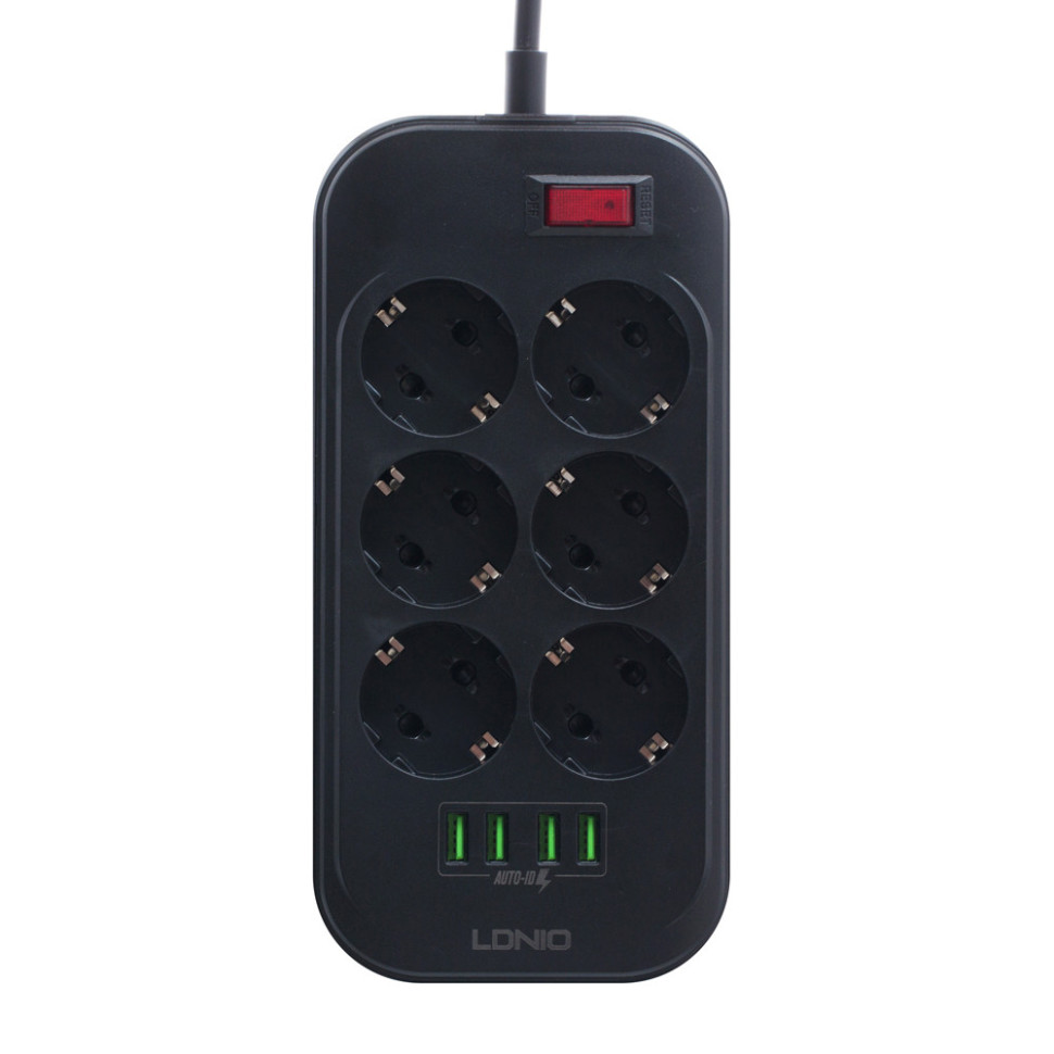 Мережевий Подовжувач LDNIO SE6403 4USB-A / 6-Sockets 2m Чорний