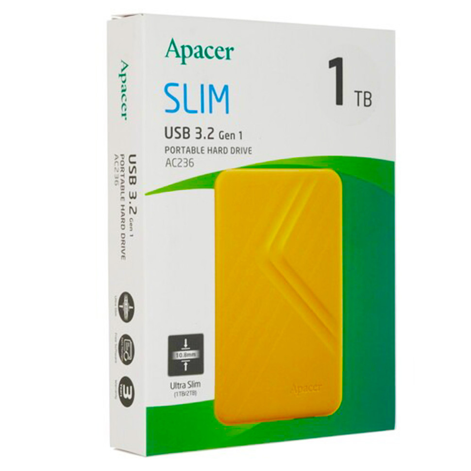 Зовнішній жорсткий диск PHD External 2.5'' Apacer USB 3.2 Gen. 1 AC236 1Tb Yellow (color box) (AP1TBAC236Y-1)