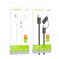 Кабель USB Borofone BX104 Primo two-in-one 60W Type-C to Type-C/iP PD27W Бiлий
