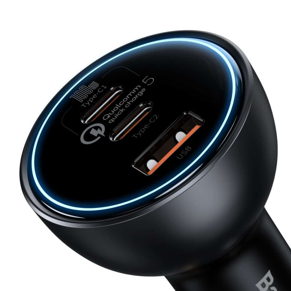 Автомобільний зарядний пристрій Baseus Qualcomm Quick Charge 5 Technology Multi-Port Fast Charge Car Charger C+C+U 160W set Gray (TZCCZM-0G)