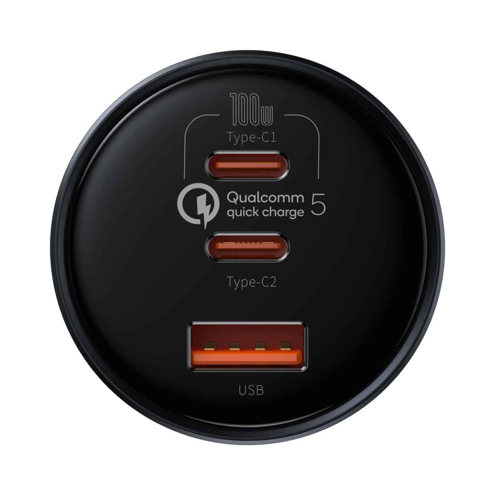 Автомобільний зарядний пристрій Baseus Qualcomm Quick Charge 5 Technology Multi-Port Fast Charge Car Charger C+C+U 160W set Gray (TZCCZM-0G)