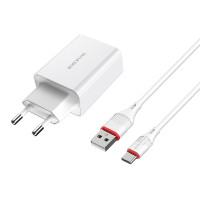 Мережевий зарядний пристрій BOROFONE BA21A Long journey single port QC3.0 charger set(Type-C) 18W White (6931474702487)