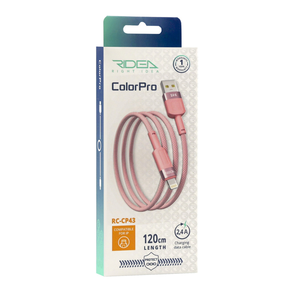 Кабель USB Ridea RC-CP43 ColorPro Lightning 12W 1.2m Рожевий