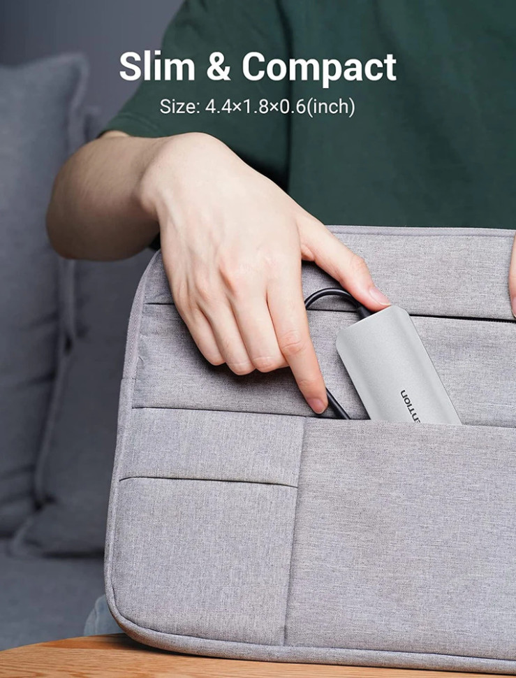 USB-хаб Vention USB-C to HDMI/USB 3.0x3/SD/TF/PD Docking Station Gray 0.15M Aluminum Alloy Type (TOJHB)