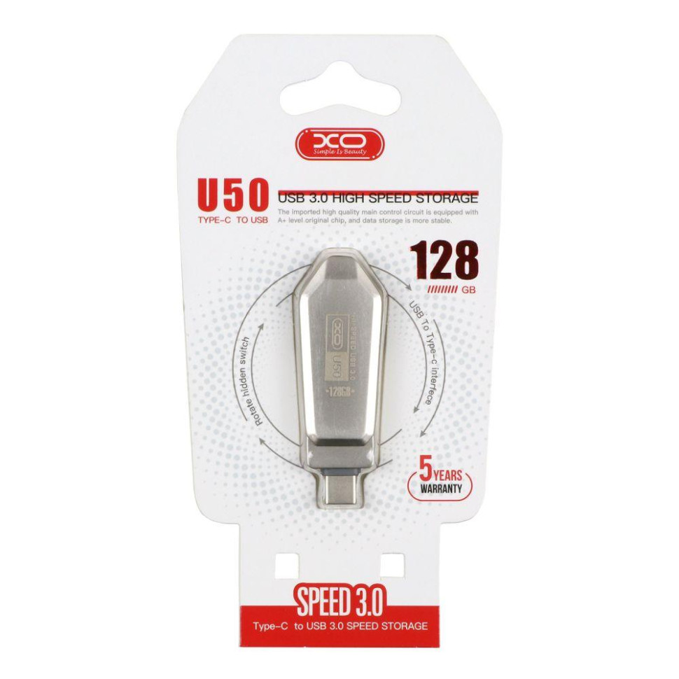 USB флэш-накопитель XO U50 USB3.0+Type C 128GB Цвет Стальной