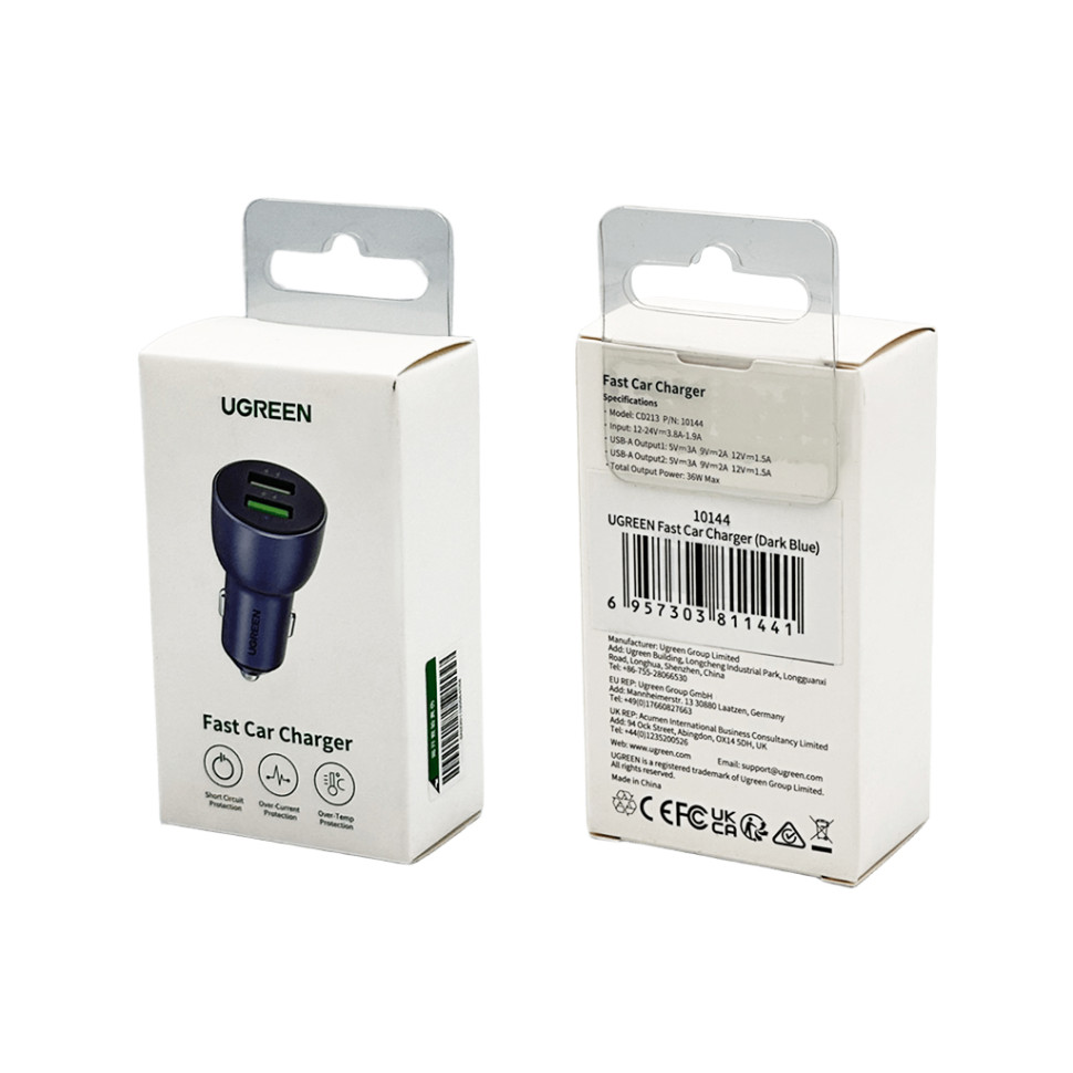 Автомобільний зарядний пристрій UGREEN CD213 Fast Car Charger (Dark Blue) (UGR-10144) (UGR-10144) Автомобільний зарядний пристрій UGREEN CD213 Fast Car Charger (Dark Blue) (UGR-10144) (UGR-10144)